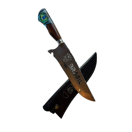 Knife with a wooden handle and 'Brasil' branding on a white background